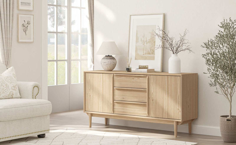 Swedish Large Buffet Sideboard Storage Cabinet - Scandi Style with 2 Doors & 3 Drawers Dresser | Spacious Storage Solution