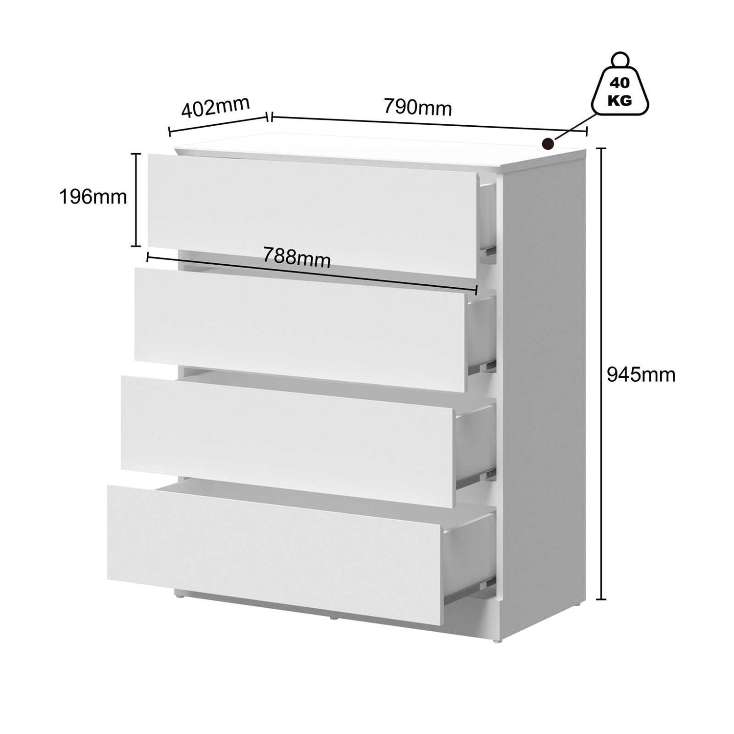Modern 4 Drawer Dresser Wooden Dresser Chest of Drawers for Bedroom