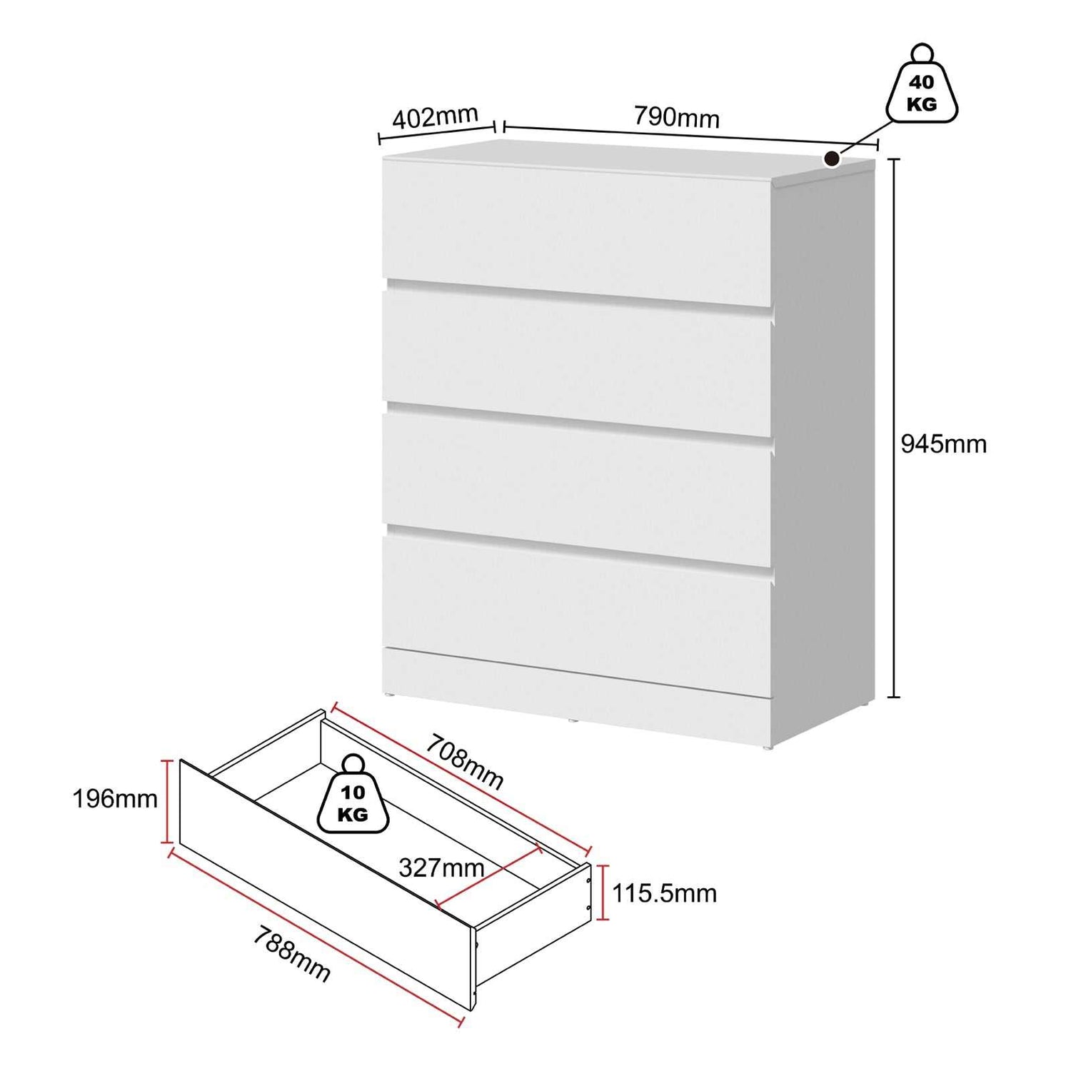 Modern 4 Drawer Dresser Wooden Dresser Chest of Drawers for Bedroom