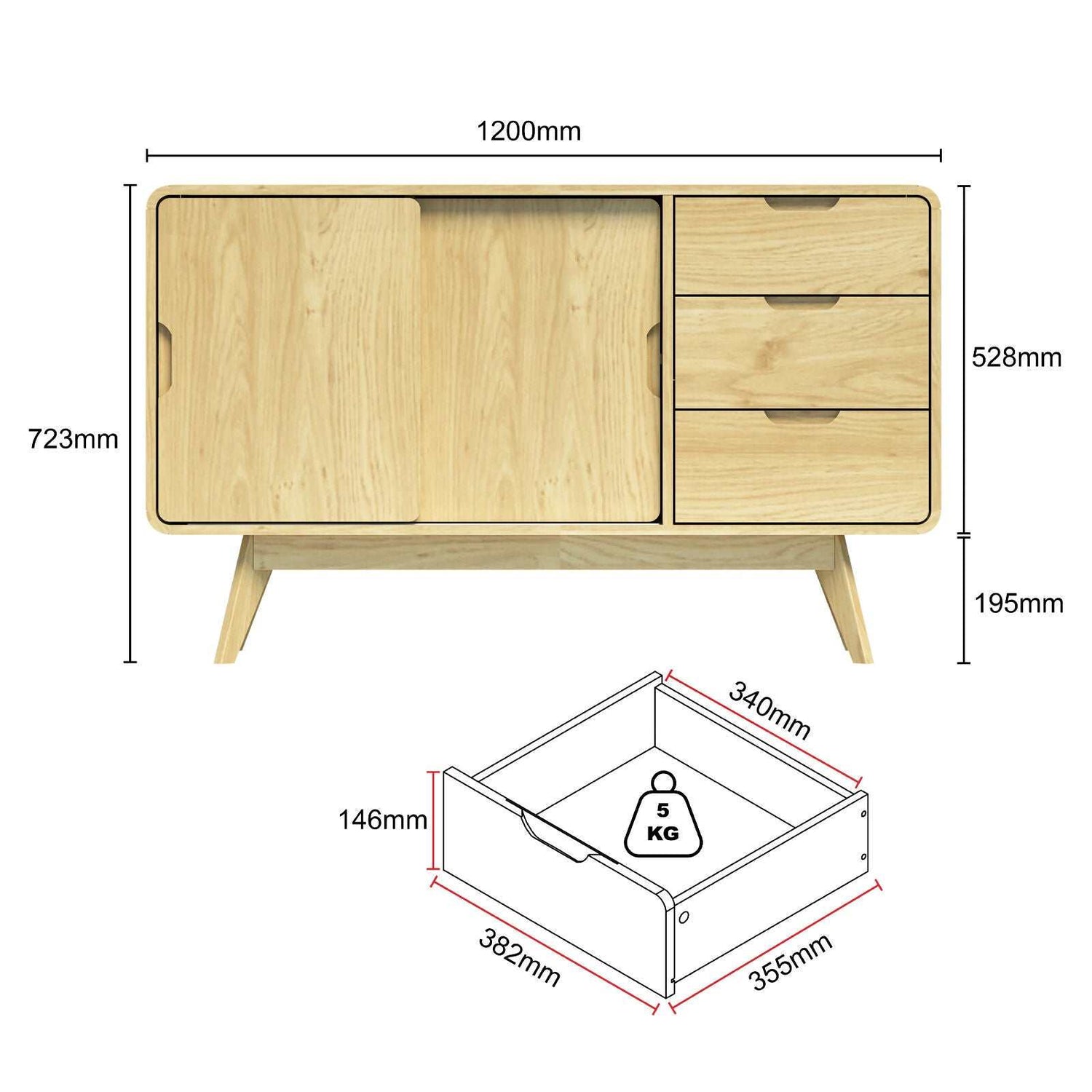Oslo Sliding Door 3 Drawer Storage Cupboard