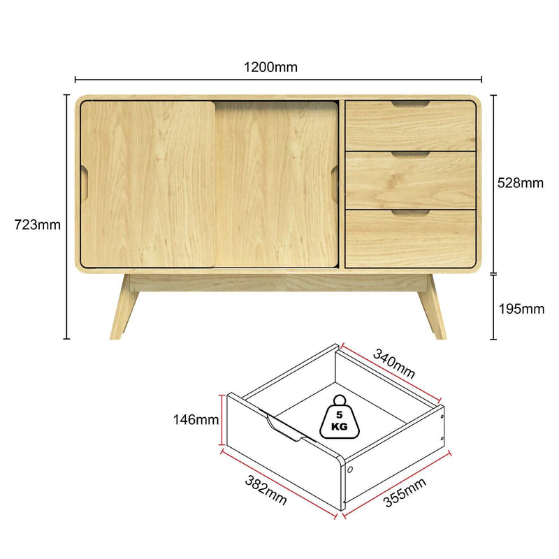 Oslo Sliding Door 3 Drawer Storage Cupboard