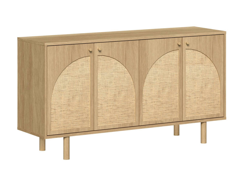 MerryLuk 4 Door Sideboard with arched rattan panels and oak finish.
