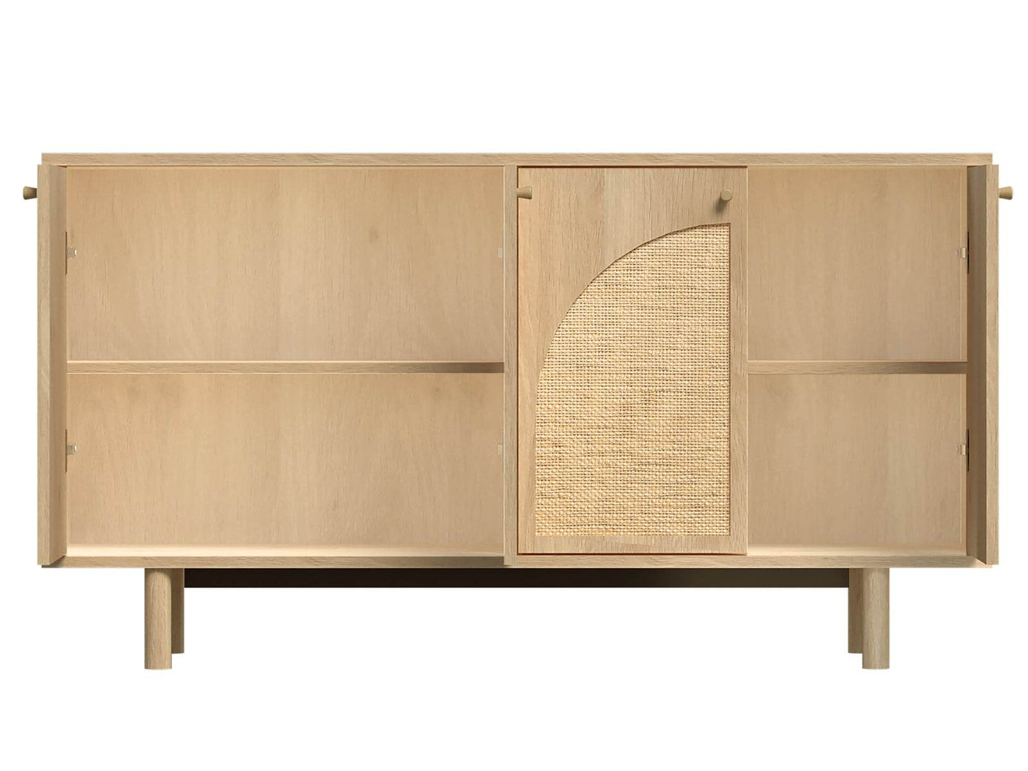 MerryLuk 4 Door Sideboard with oak finish and arched rattan panels.