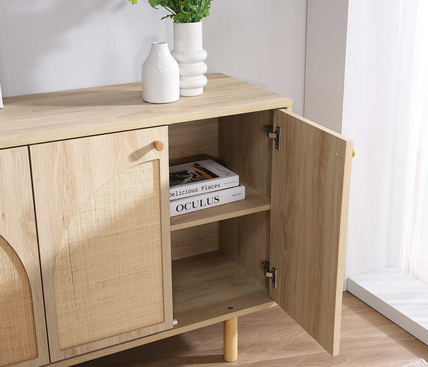 Nara Arched Rattan Buffet - 4 Door Storage Cabinet