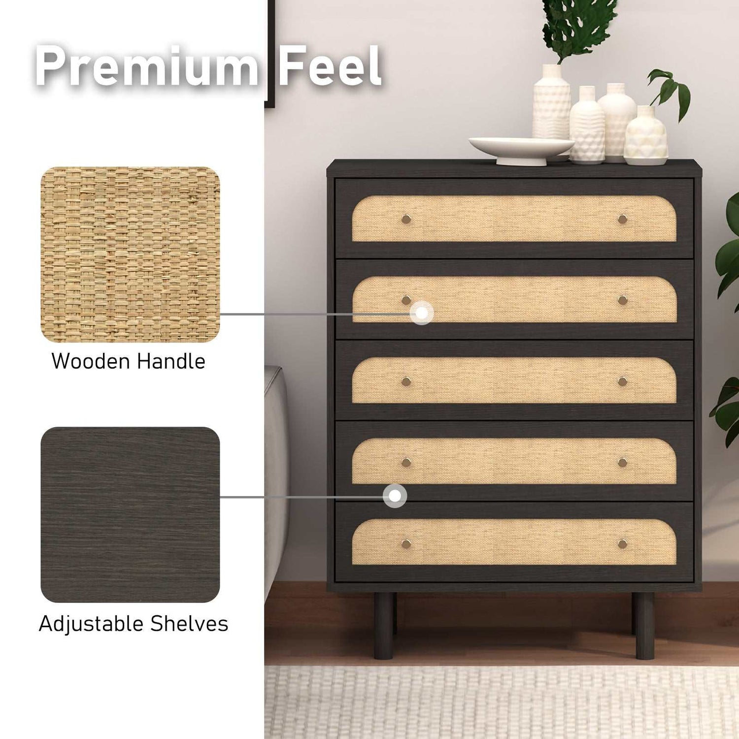 Elisa black 5 drawer Chest of Drawers Dresser