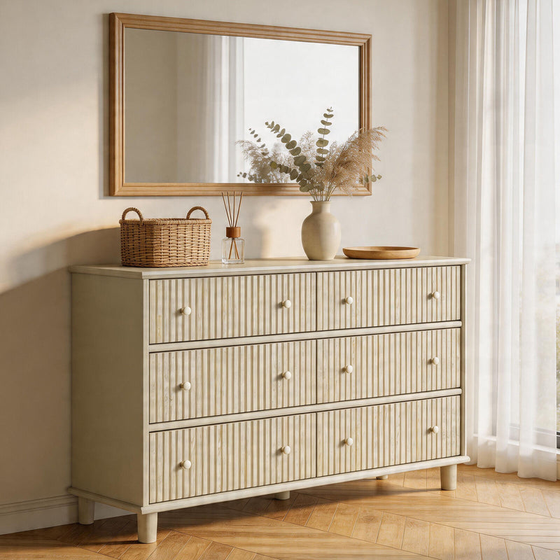 Latimet Coastal 6-Drawer Chest – Light Ash with Fluted Detailing