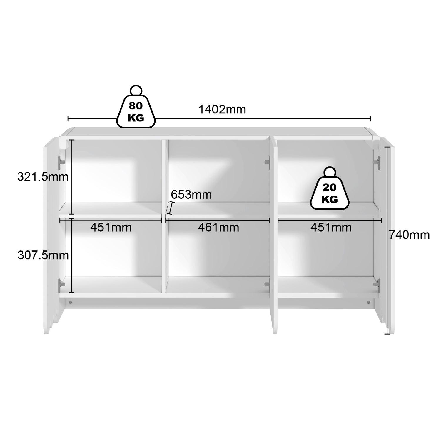 Scallop White Fluted Sideboard