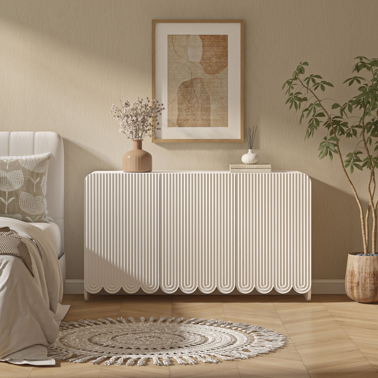 Scallop White Fluted Twin Sideboard Bundle