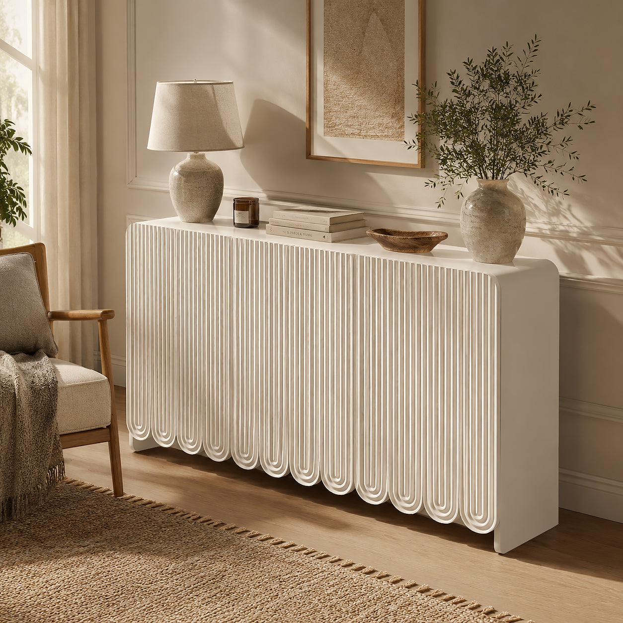 Scallop White Fluted Twin Sideboard Bundle
