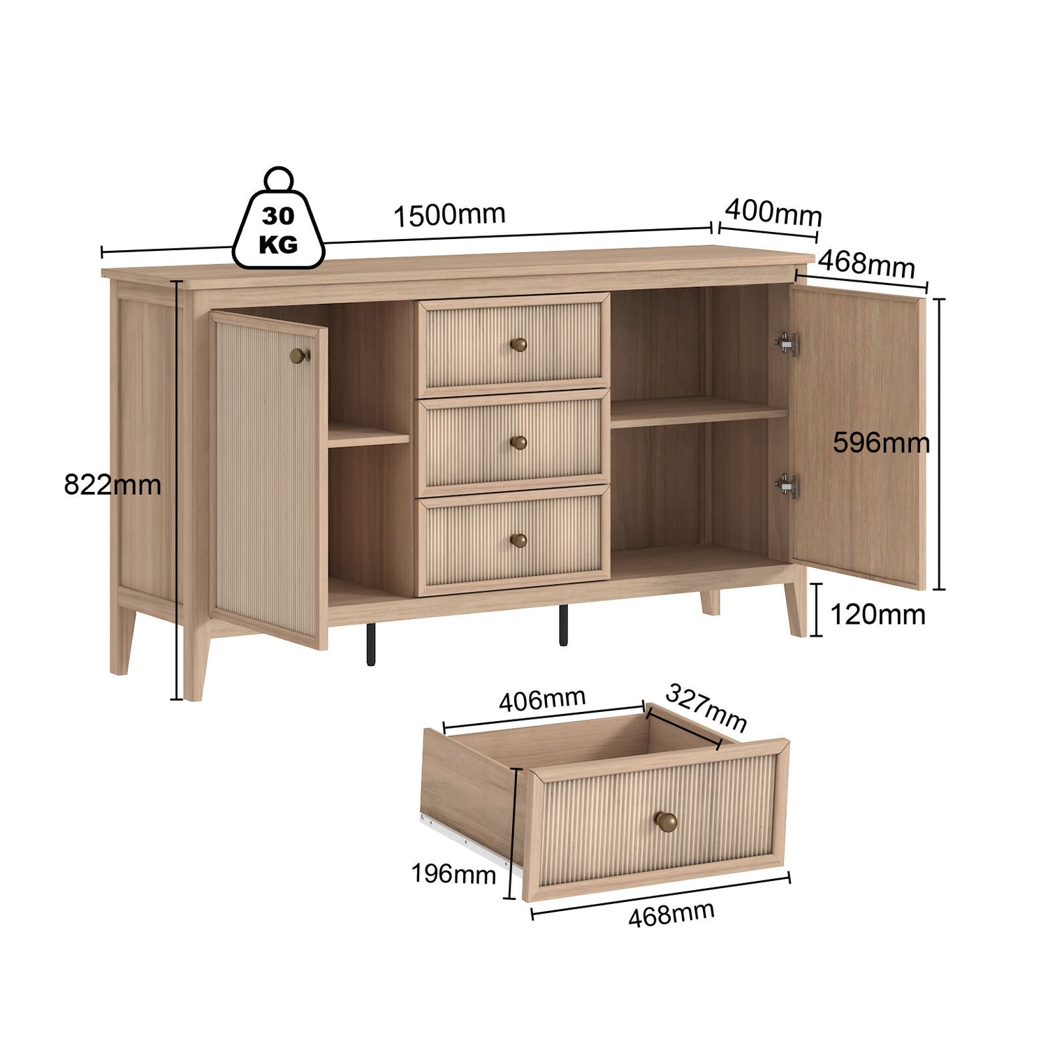 Vera 150cm Buffet Sideboard – Spacious & Stylish Storage Solution