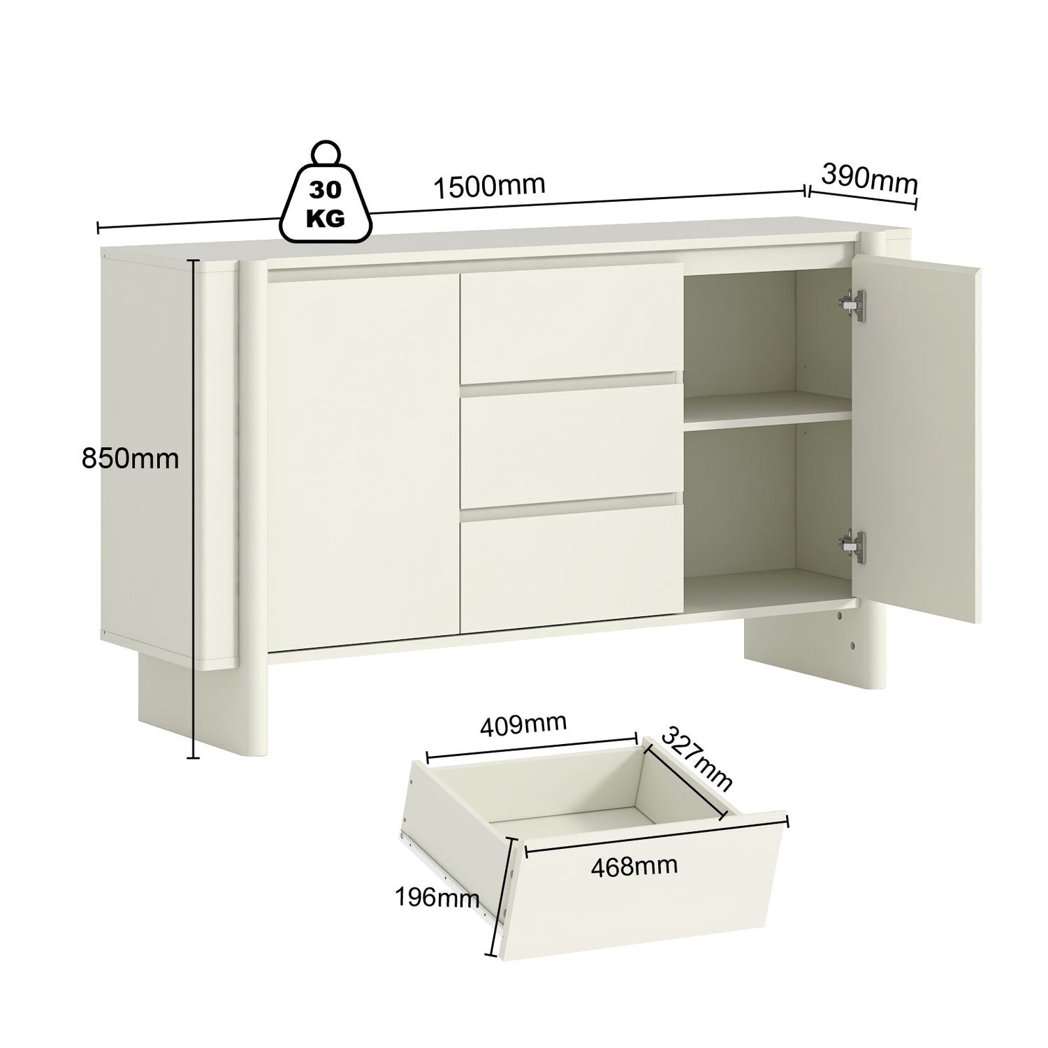 Taylor Large Sideboard 150cm Cupboard | Spacious and Stylish Storage Solution