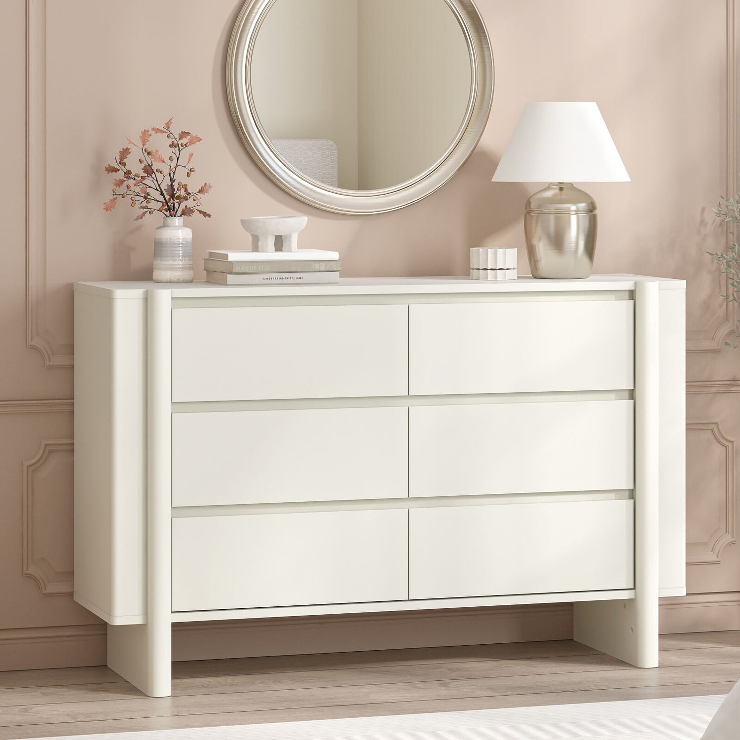 Taylor 6-Drawer Chest of Drawers | Sleek White Lowboy Dresser for Bedroom Storage