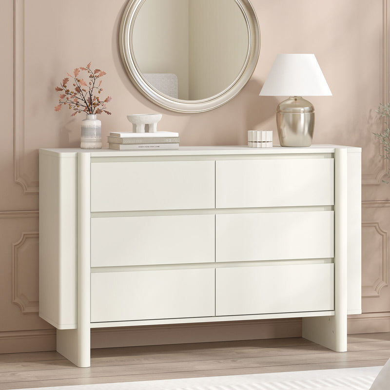 Taylor 6-Drawer Chest of Drawers | Sleek White Lowboy Dresser for Bedroom Storage