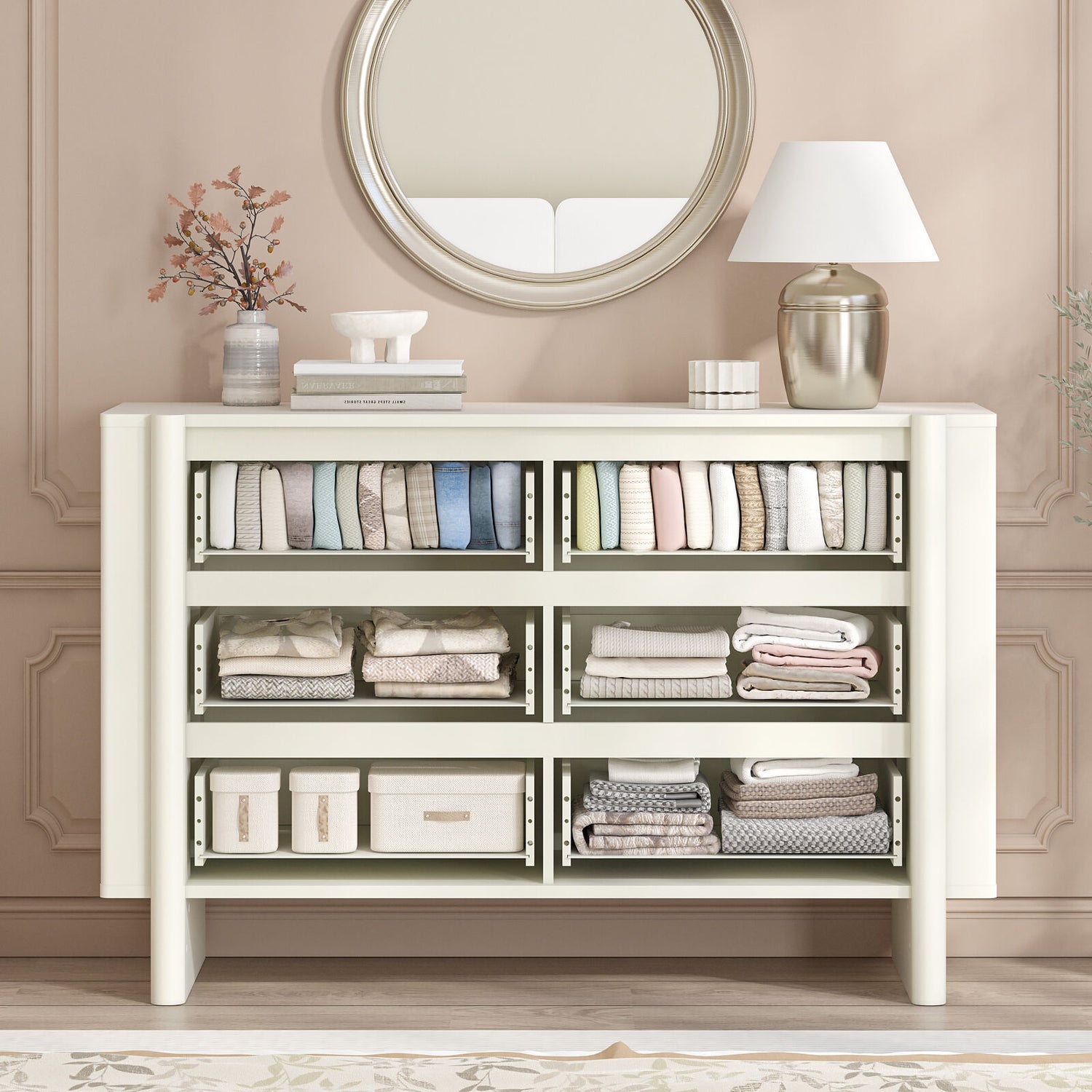 Taylor 6-Drawer Chest of Drawers | Sleek White Lowboy Dresser for Bedroom Storage