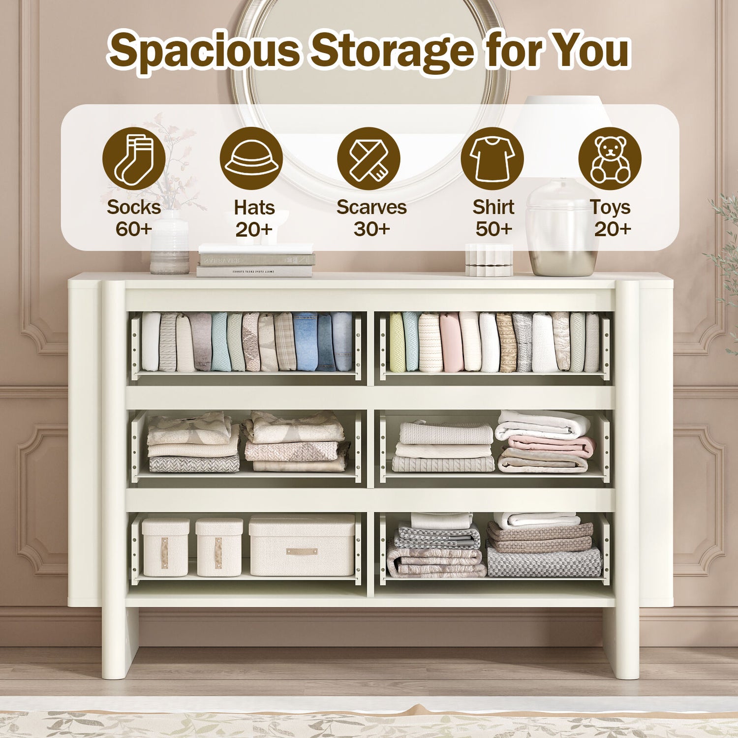 Taylor 6-Drawer Chest of Drawers | Sleek White Lowboy Dresser for Bedroom Storage