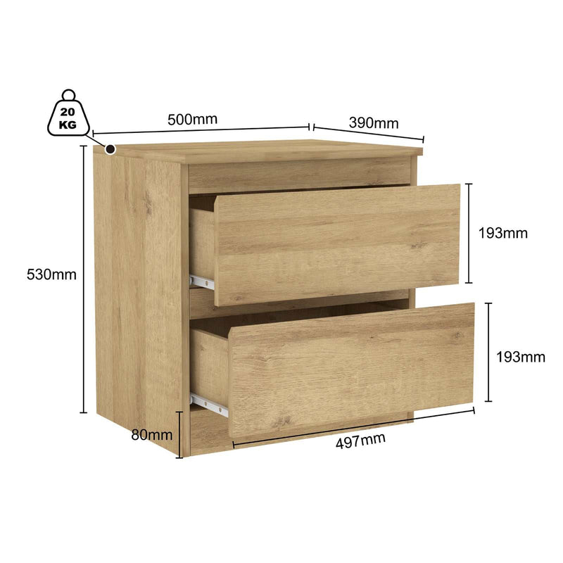 Luna Light Oak 2-Drawer Bedside Table