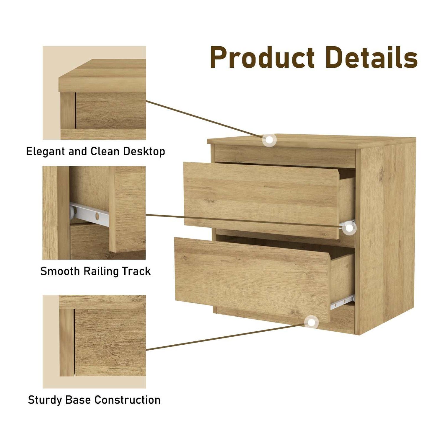 Luna Light Oak 2-Drawer Bedside Table