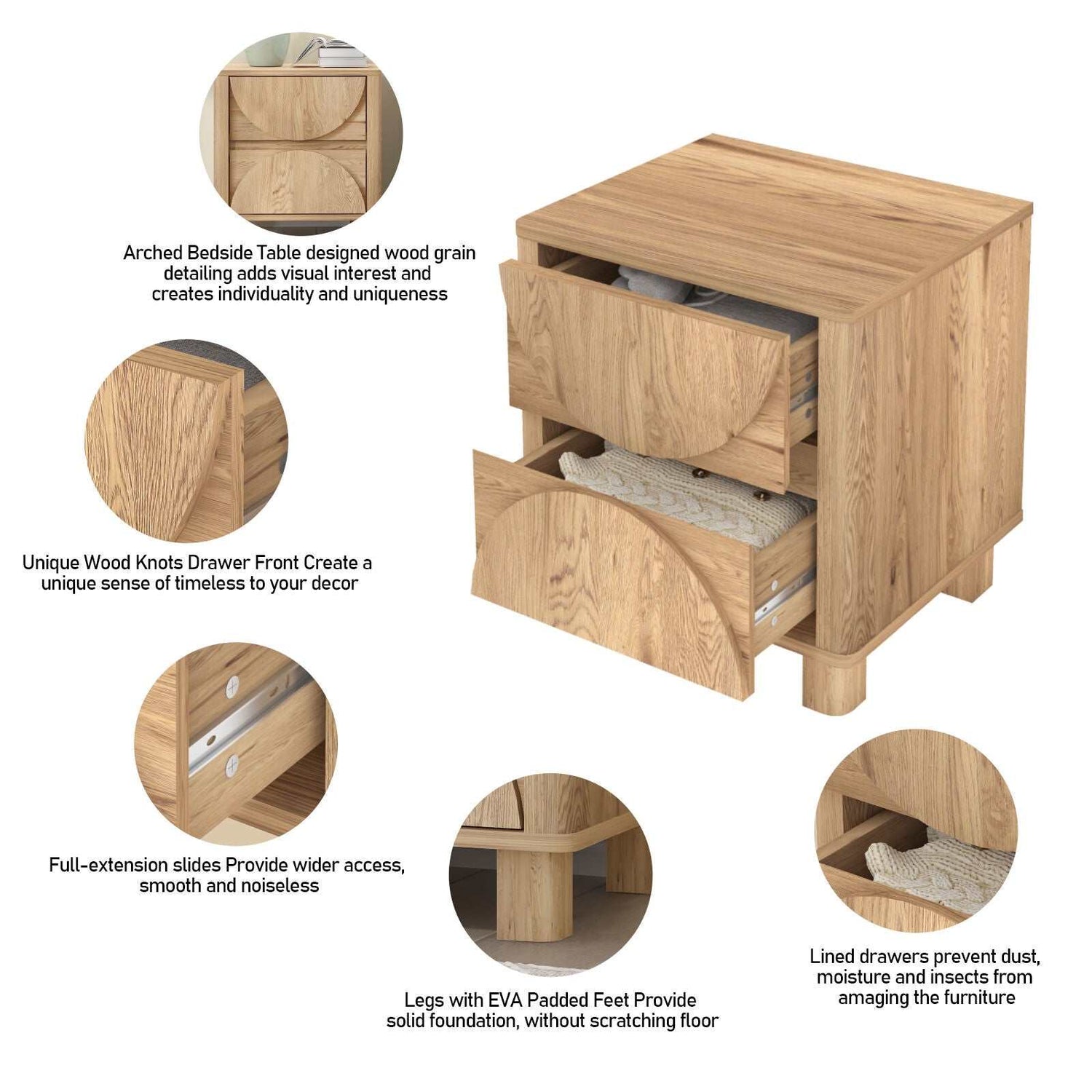Eden Arched Bedside Tables – Set of 2 with 2 Drawers for Bedroom or Living Room