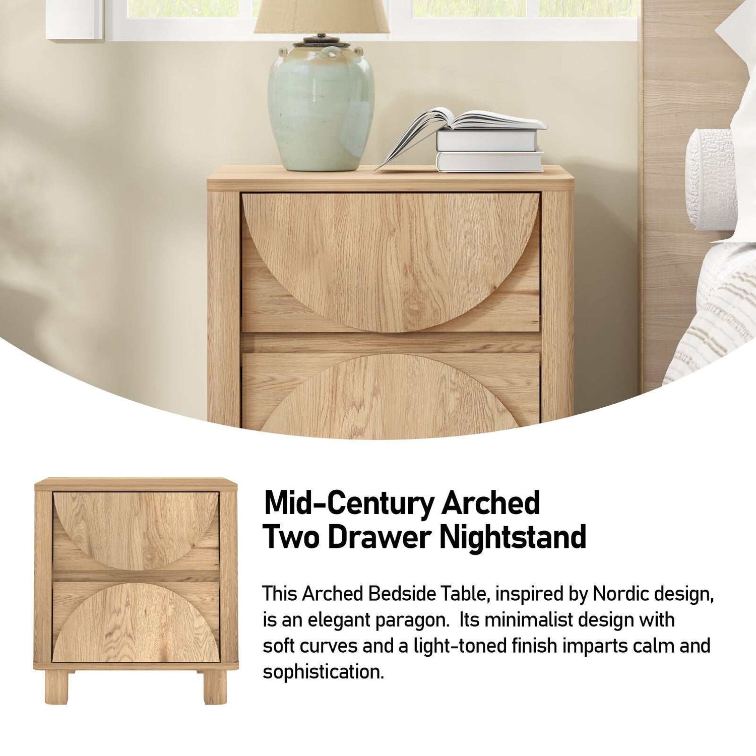 Eden Arched Bedside Tables – Set of 2 with 2 Drawers for Bedroom or Living Room