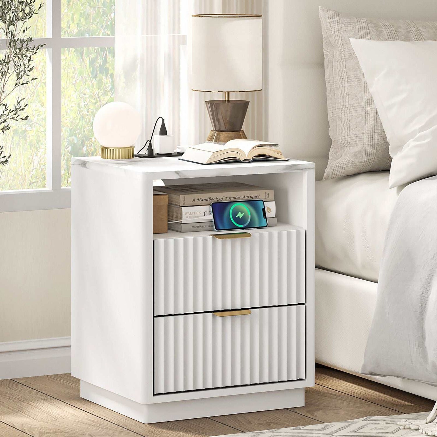 Arlo White RGB LED Bedside Table with USB Charging Station – Contemporary and Functional