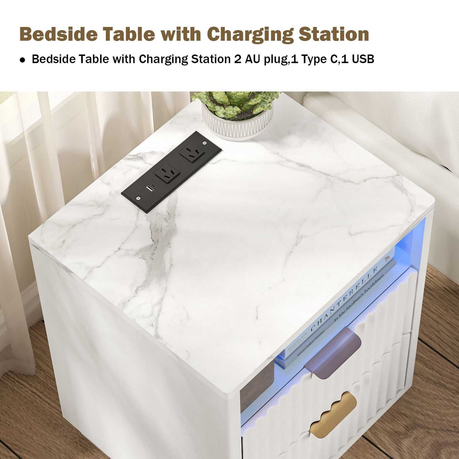 Arlo White RGB LED Bedside Table with USB Charging Station – Contemporary and Functional