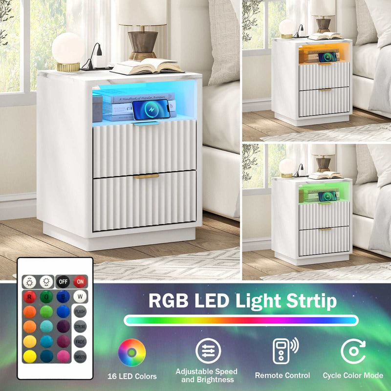 Arlo White RGB LED Bedside Table with USB Charging Station – Contemporary and Functional
