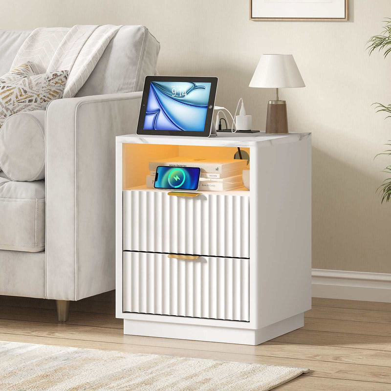 Arlo White RGB LED Bedside Table with USB Charging Station – Contemporary and Functional