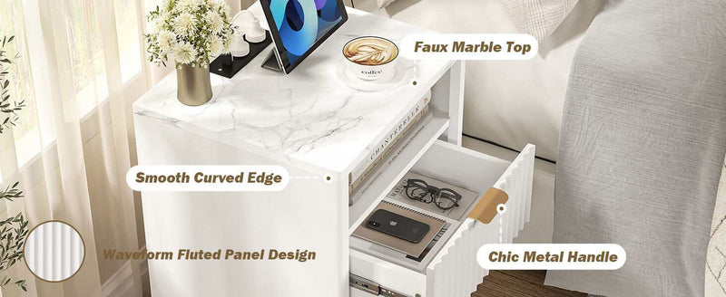 Arlo White RGB LED Bedside Table with USB Charging Station – Contemporary and Functional