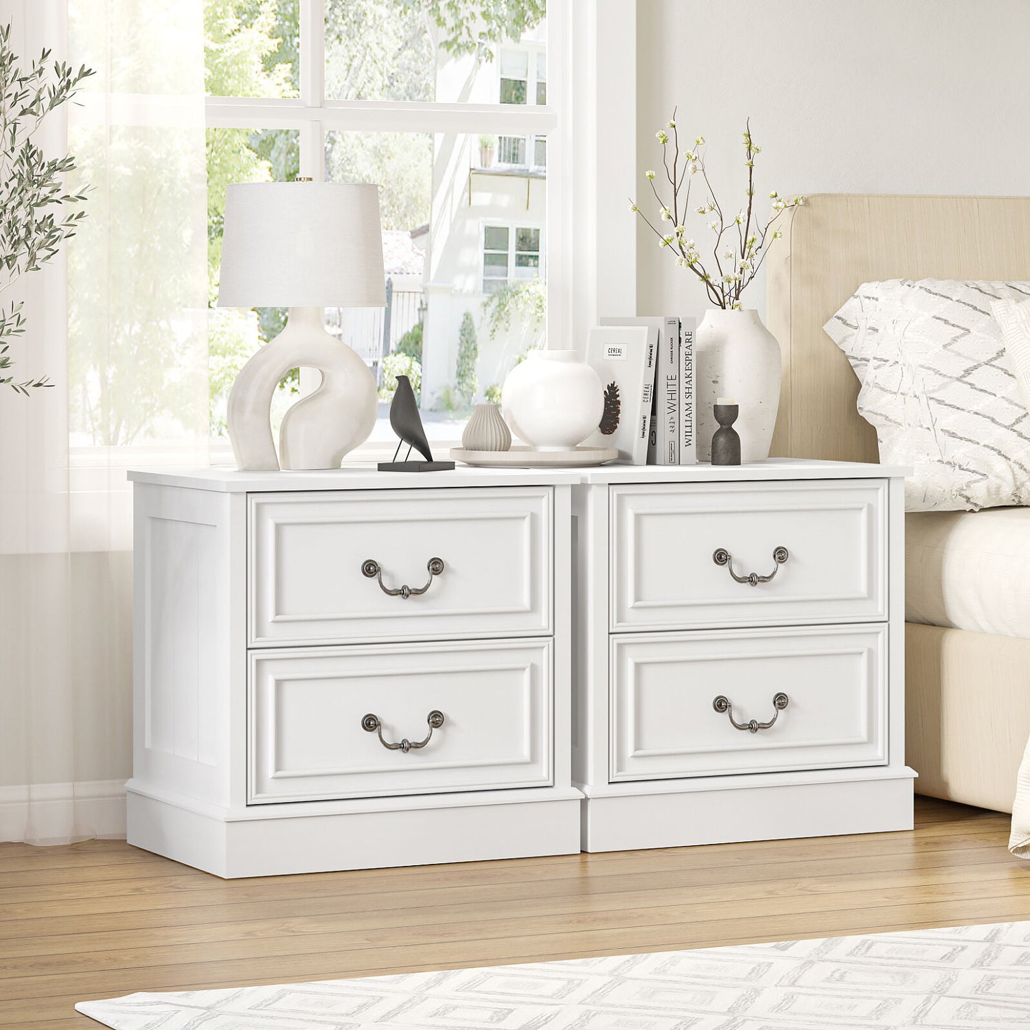 Hampton Vintage White Bedside Table Set of 2