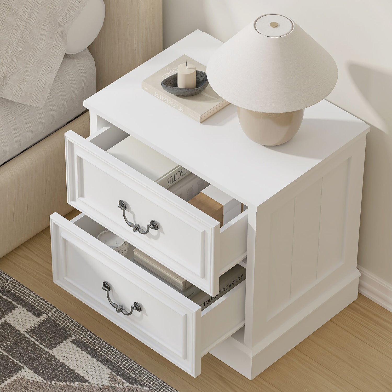 Hampton Vintage White Bedside Table Set of 2