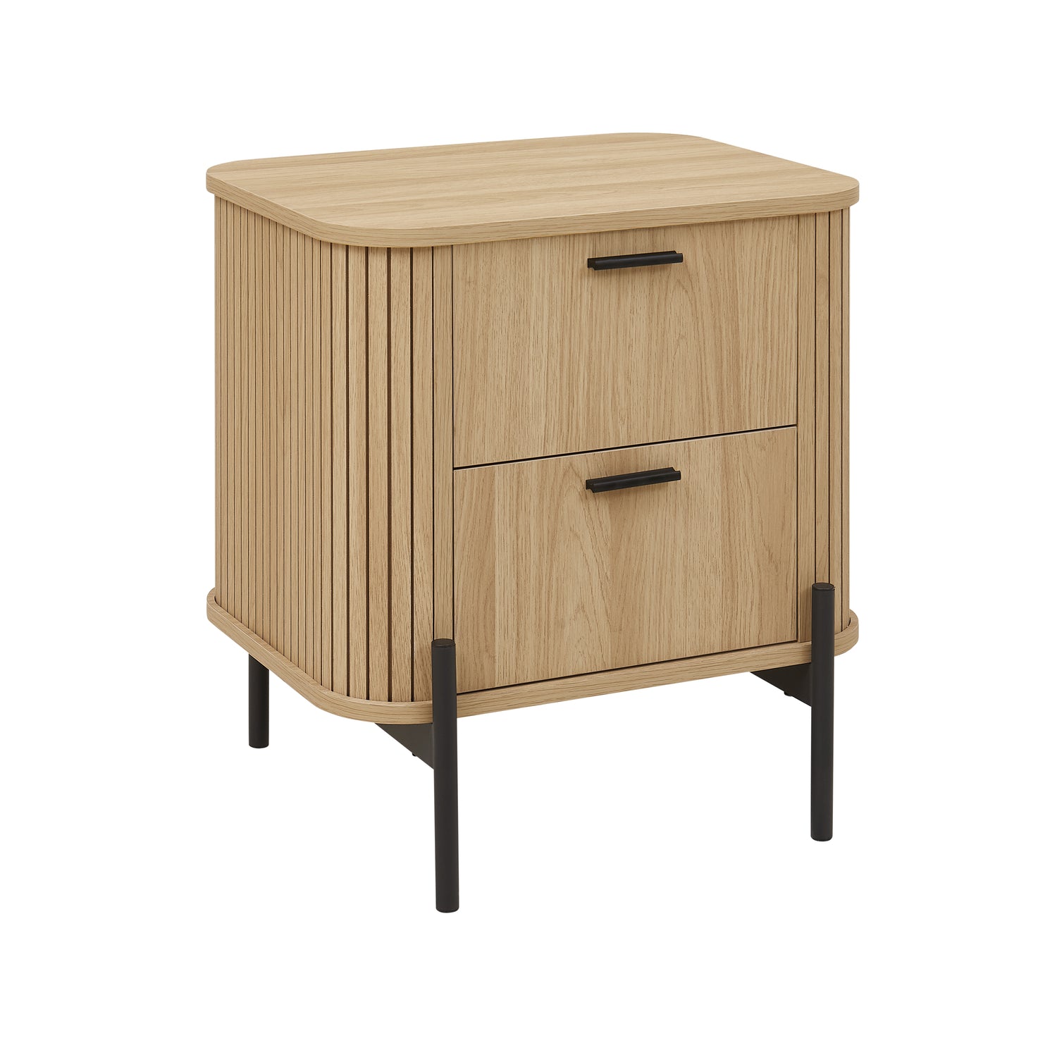 Ayla Bedside Table – Fluted 2-Drawer Dresser