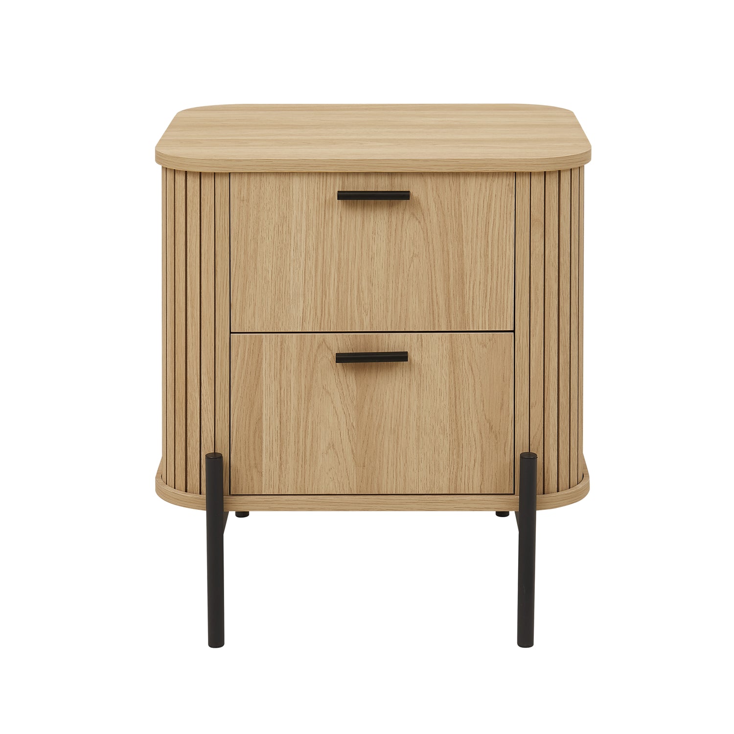 Ayla Bedside Table – Fluted 2-Drawer Dresser