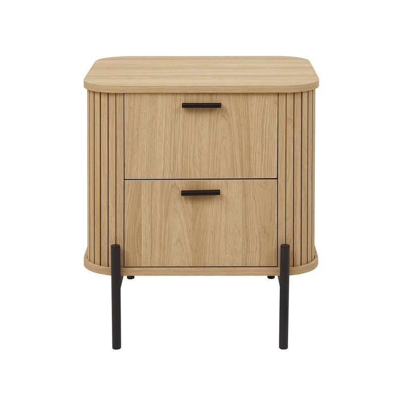 Ayla Bedside Table – Fluted 2-Drawer Dresser