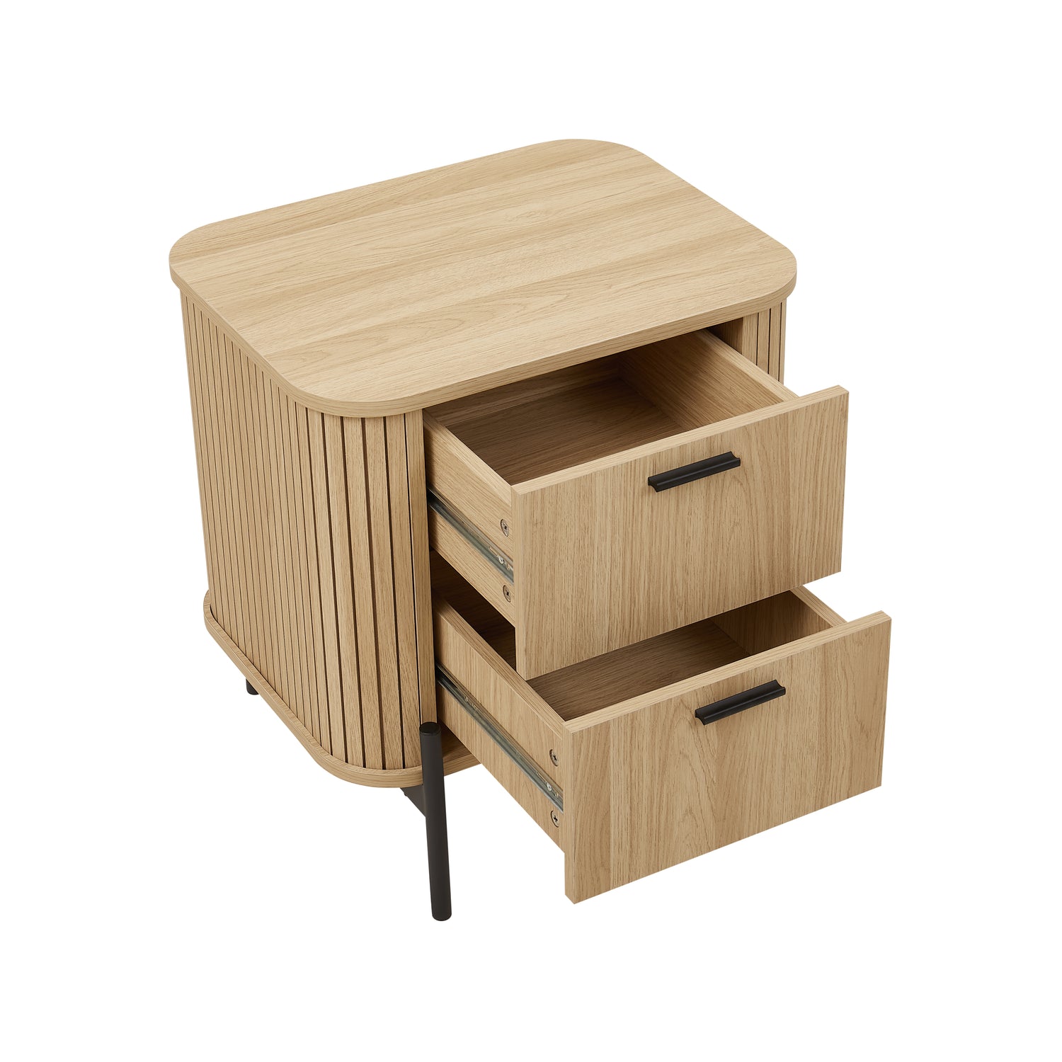 Ayla Bedside Table – Fluted 2-Drawer Dresser