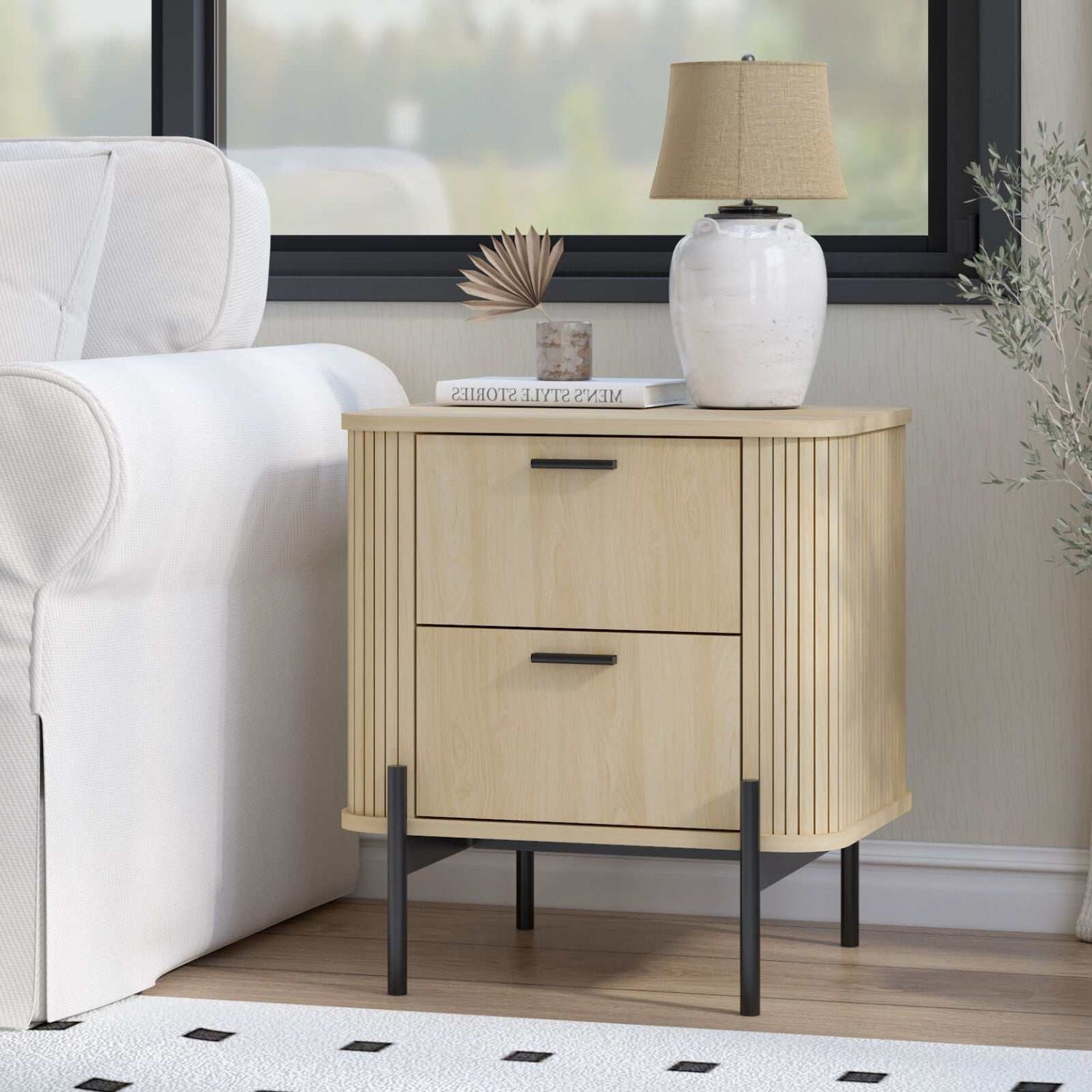 Fluted 2 - Drawer Bedside Table