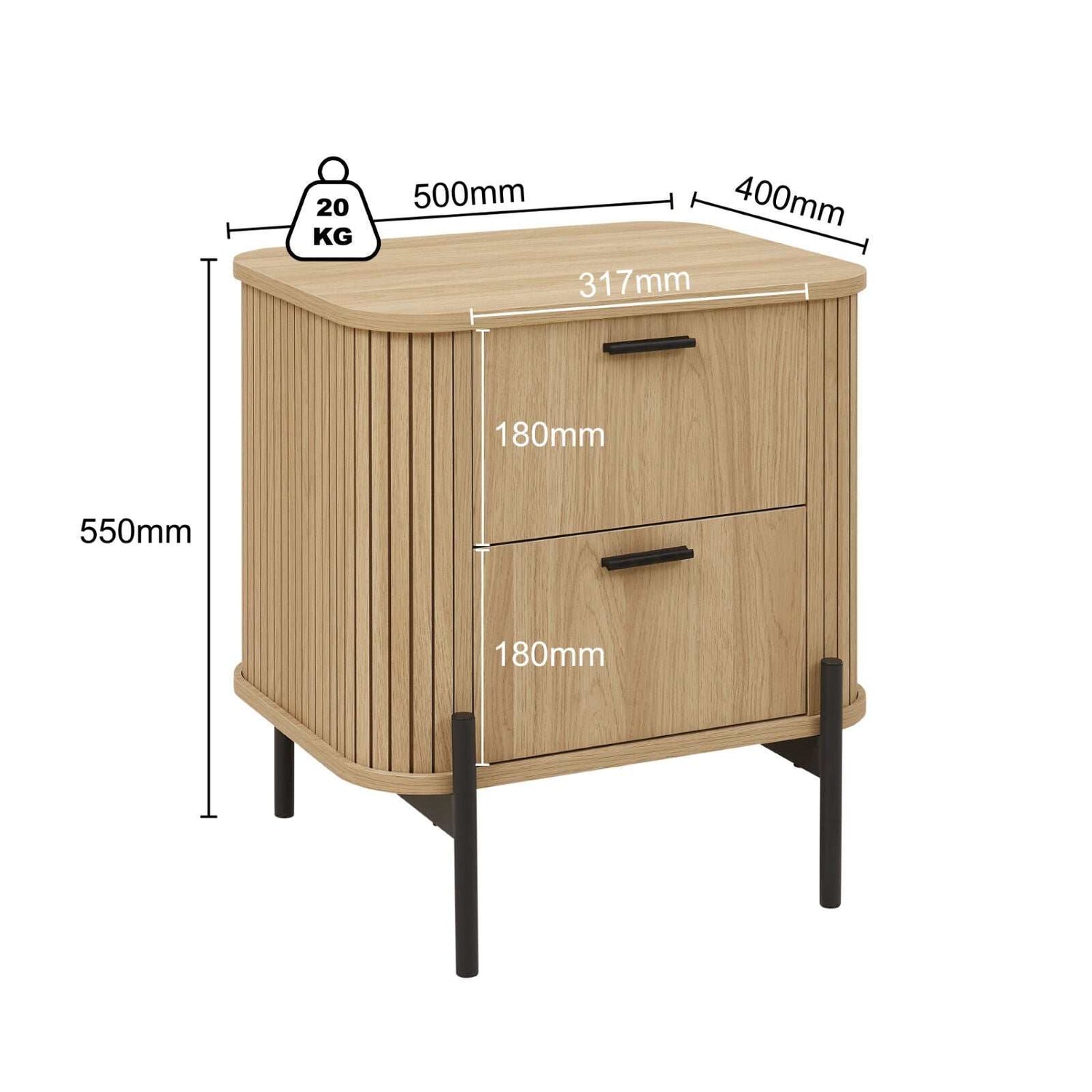 Fluted 2 - Drawer Bedside Table