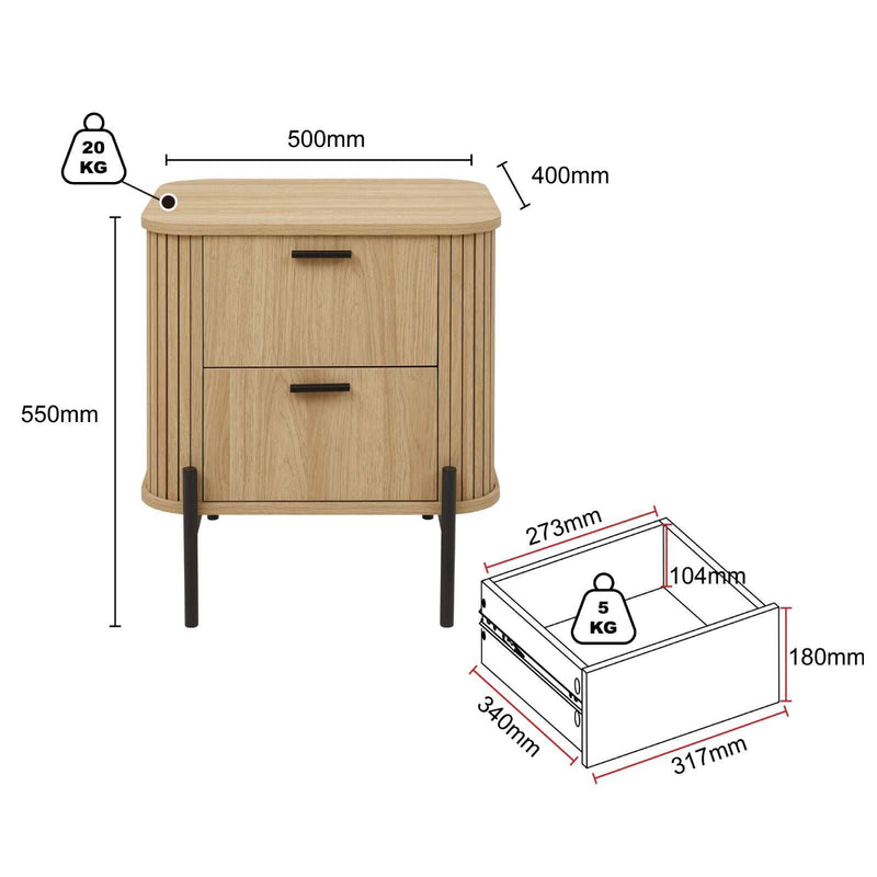 Fluted 2 - Drawer Bedside Table