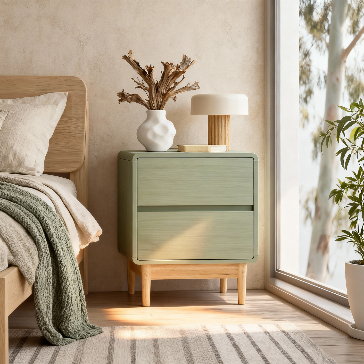 Blossom Green 2 Drawer Bedside Table