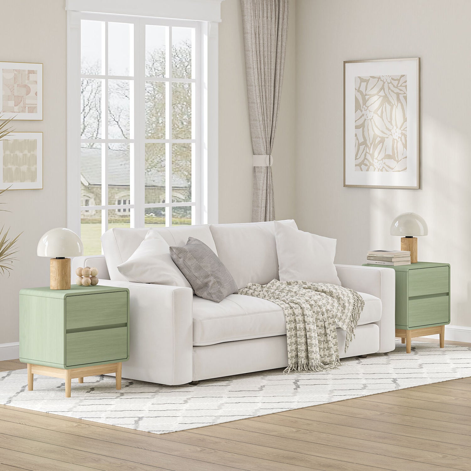 Blossom Green Set of 2 Drawer Bedside Tables