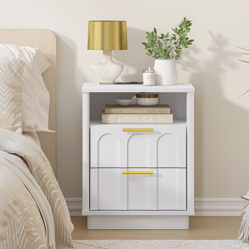 Opera White Bedside Table with Charging Station