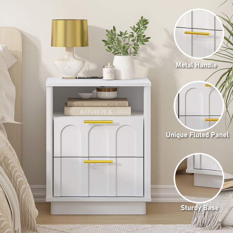 Opera White Bedside Table with Charging Station