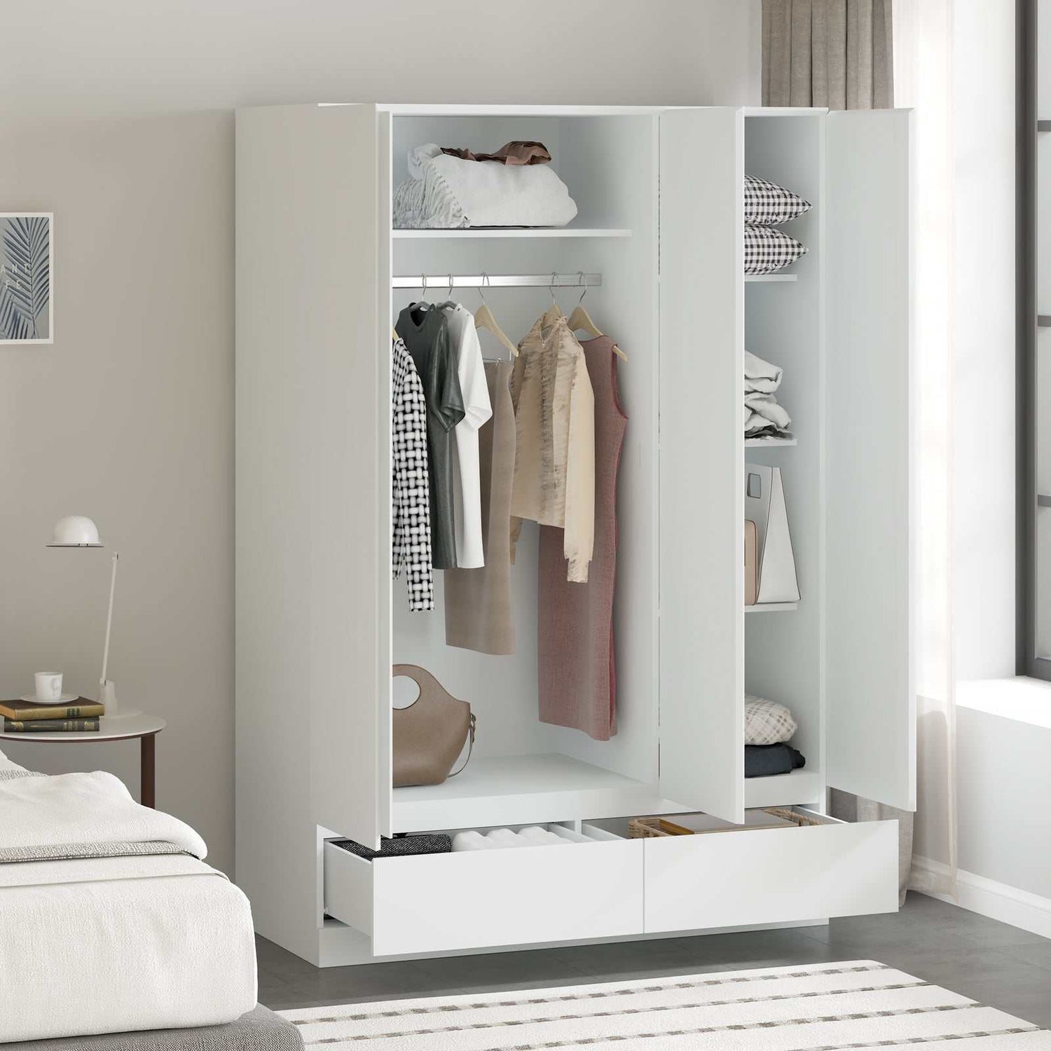 3 Door 2 Drawer Wardrobe and 2 Bedside Tables White