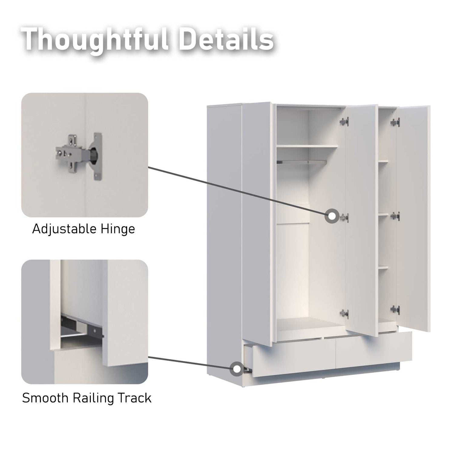 3 Door 2 Drawer Wardrobe and 2 Bedside Tables White