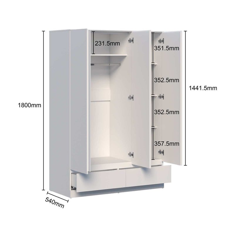 3 Door 2 Drawer Wardrobe and 2 Bedside Tables White