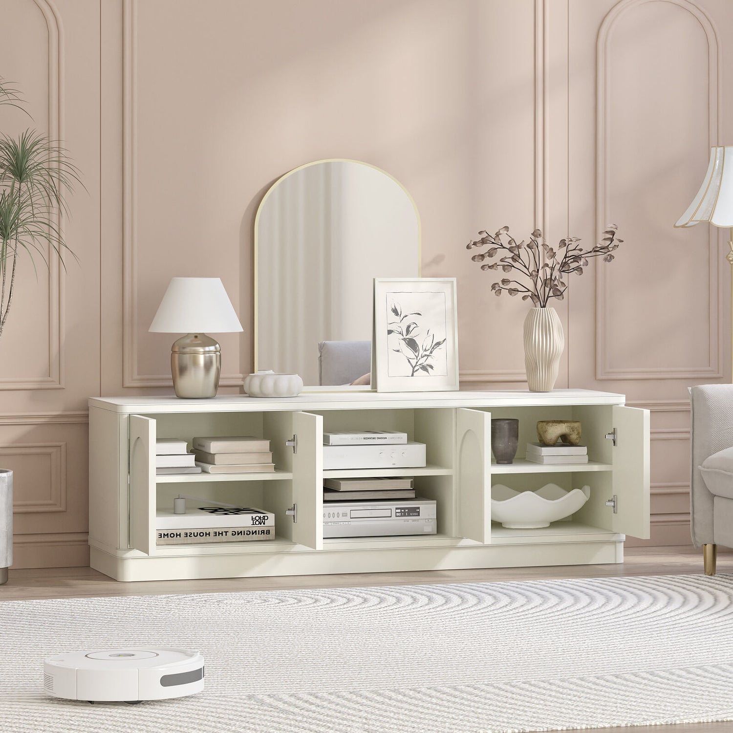 Soren Arched 140cm TV Entertainment Unit - Elegant White Cabinet with Adjustable Storage