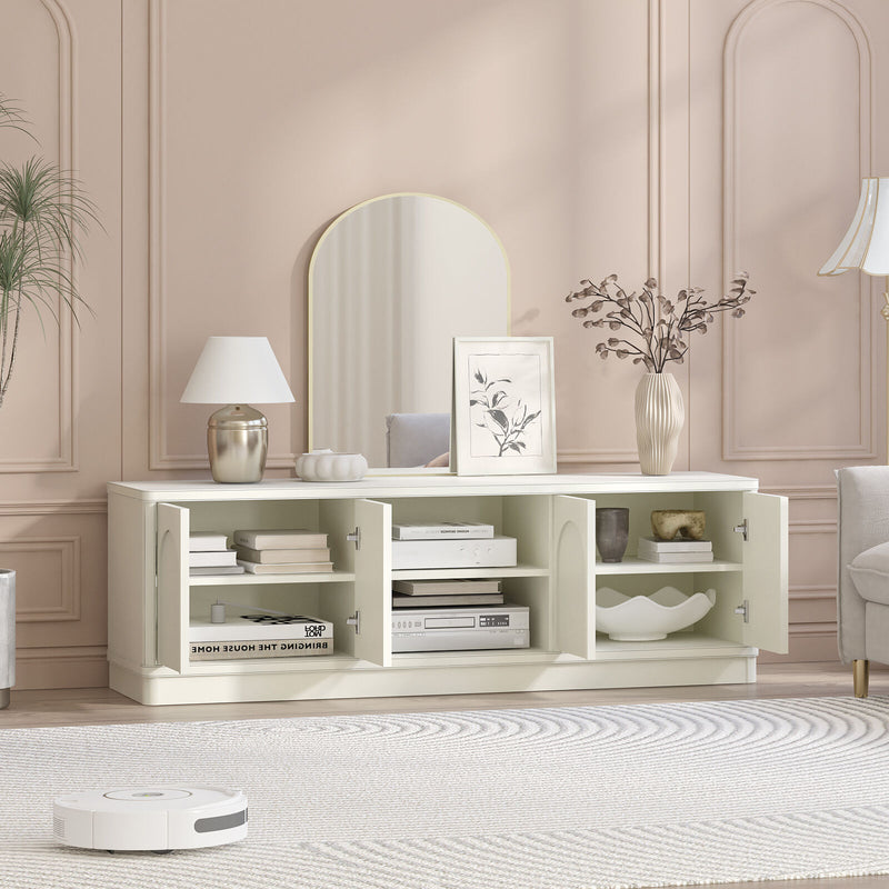 Soren Arched 140cm TV Entertainment Unit - Elegant White Cabinet with Adjustable Storage