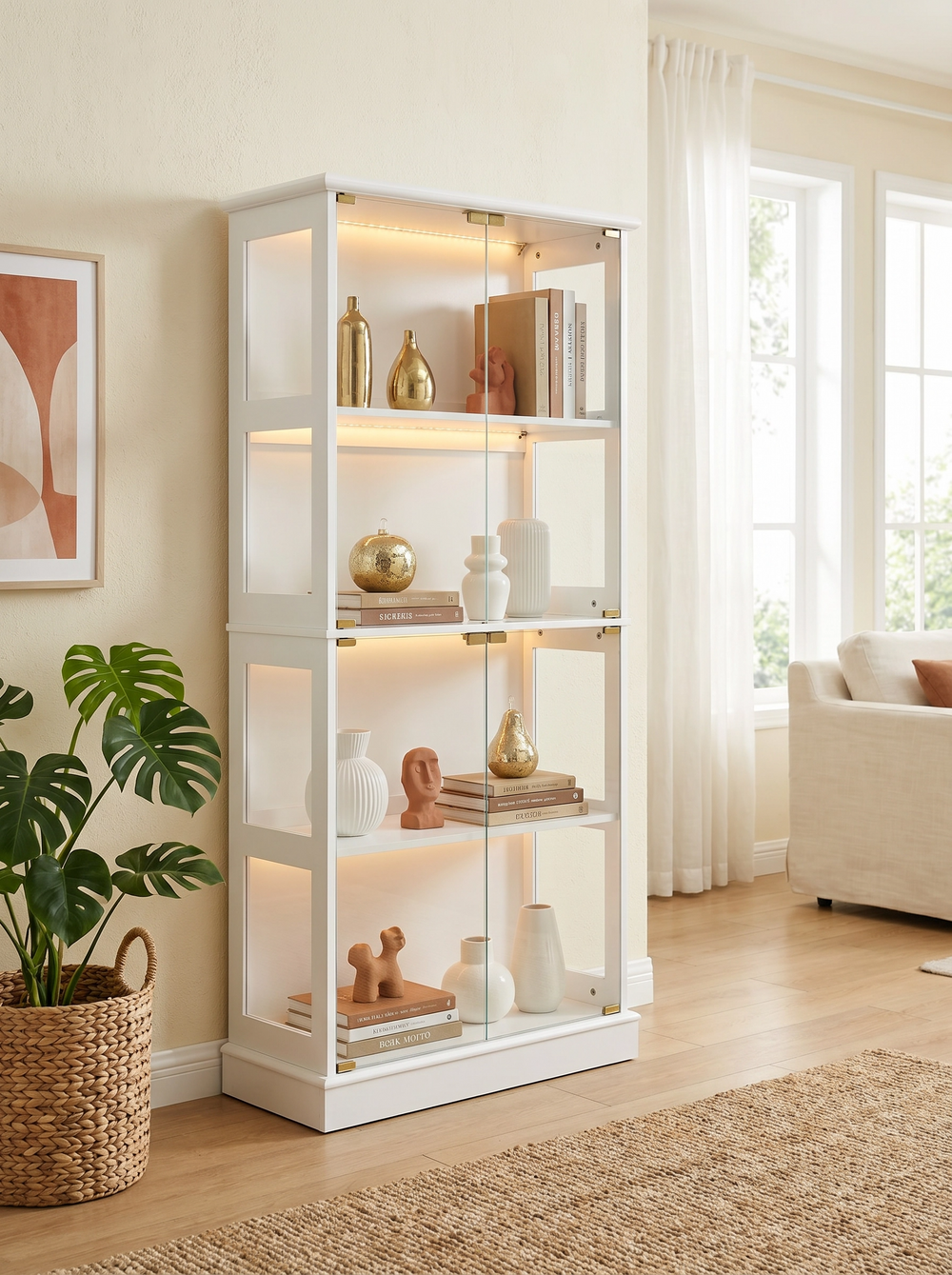 Arlo LED Display Cabinet - Tiered Shelve Storage With LED Lights