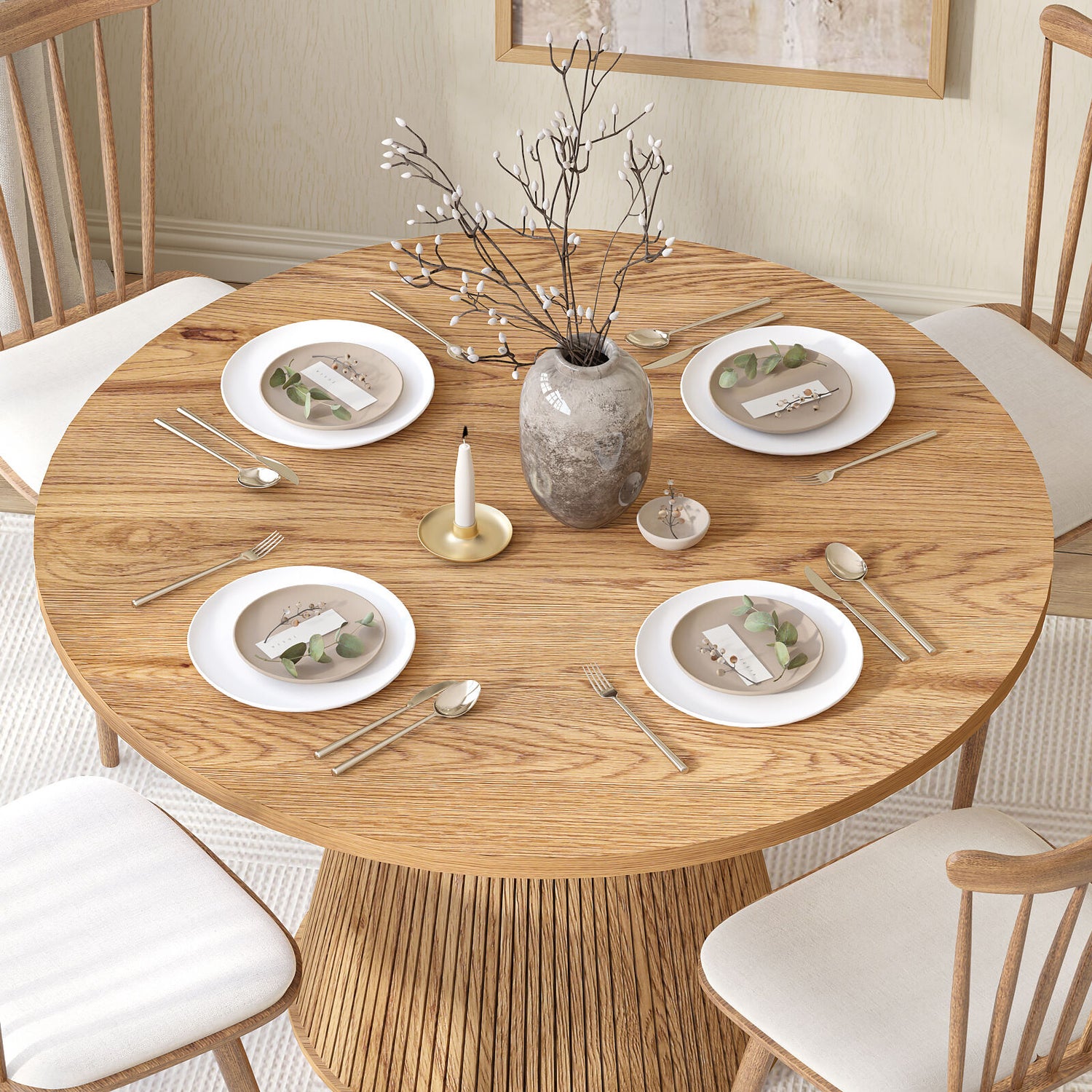 Selene Fluted Round Dining Table – Elegant Dining for 4