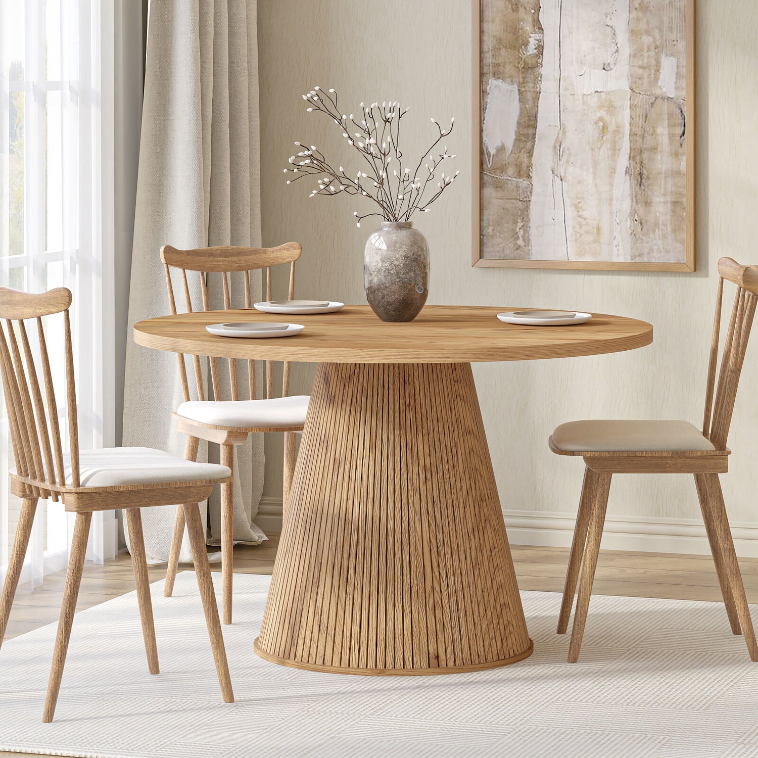Selene Fluted Round Dining Table – Elegant Dining for 4