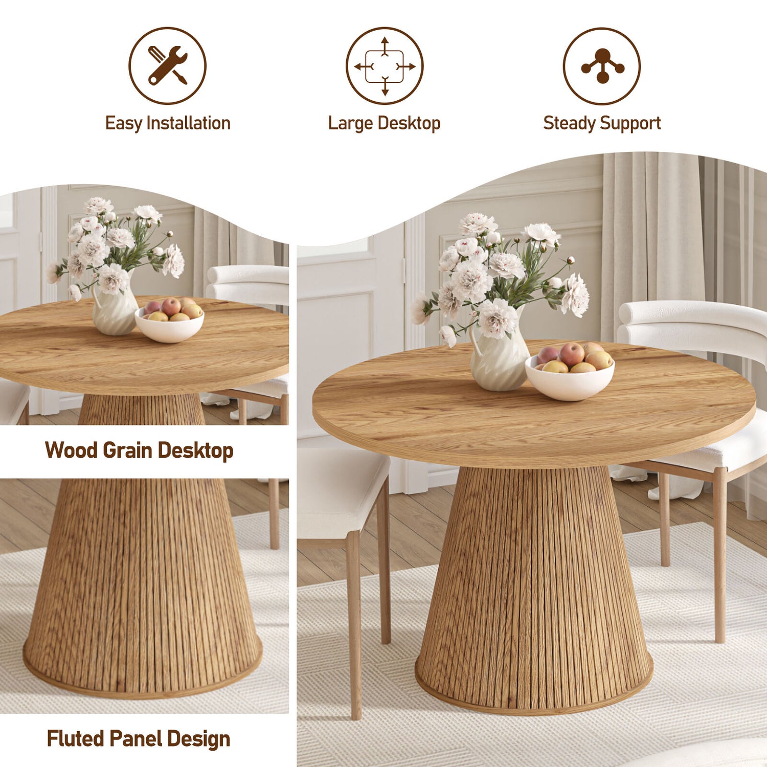 Selene Fluted Round Dining Table – Elegant Dining for 4